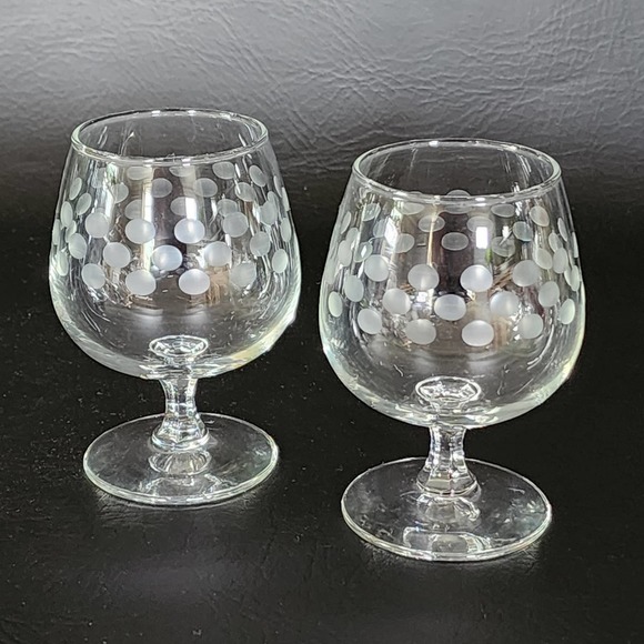 Pair of Vintage Etched Polka Dot Crystal Brandy Glasses Snifters - Picture 1 of 10